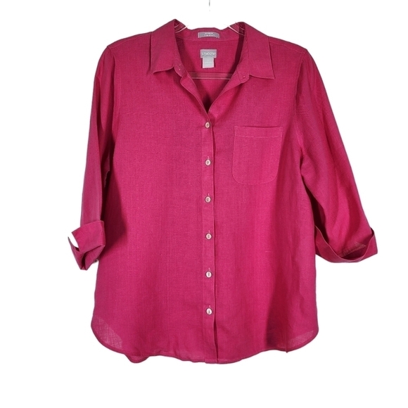 CHICO'S LINEN BUTTON FRONT BLOUSE - Picture 3 of 8